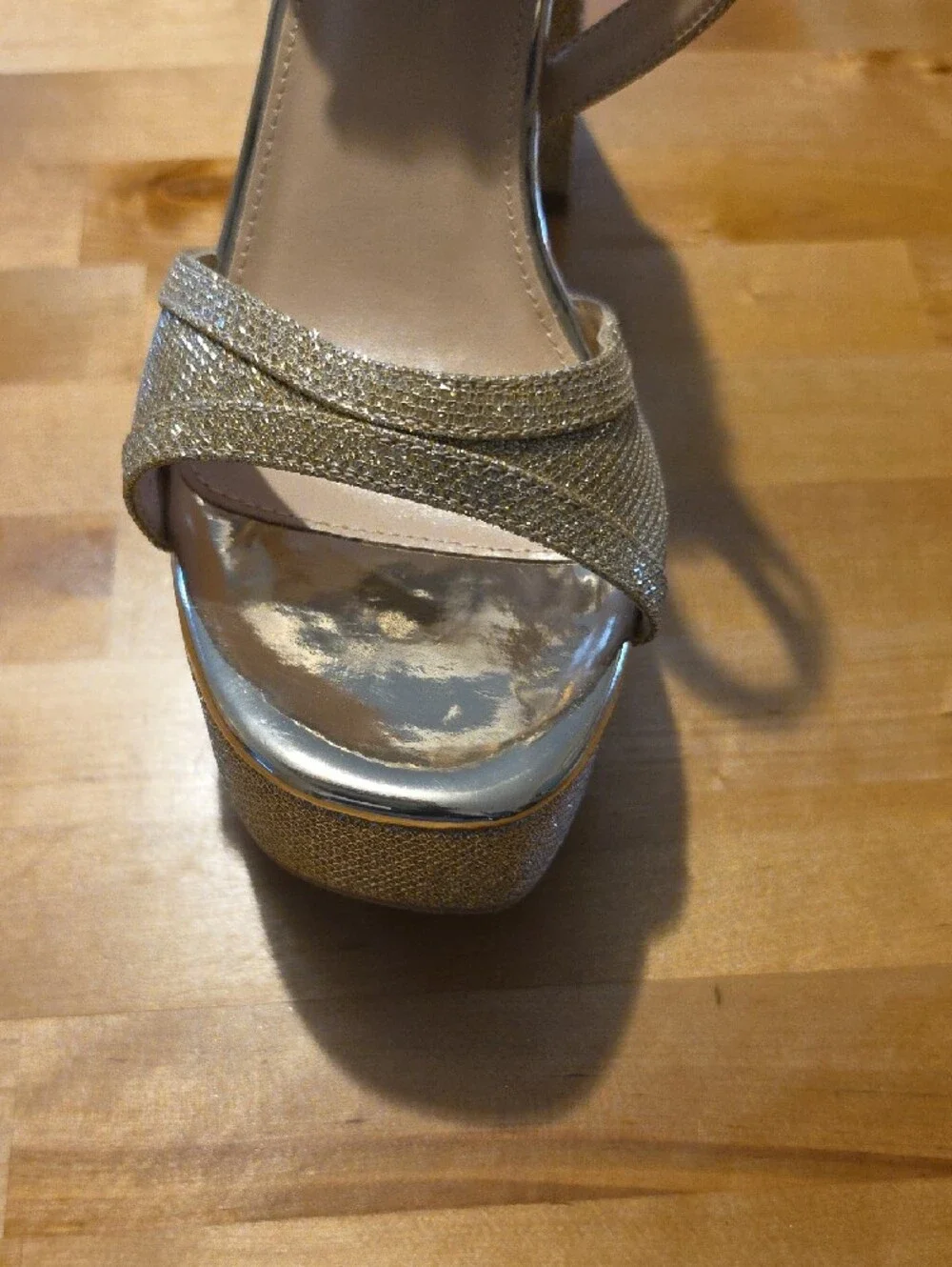 Gold Glitter Platform Block Heel Sandals